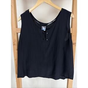 Vintage Y2K Yessica Black Scoop Neck Button Details Silk Tank #1027 Size 44 XL